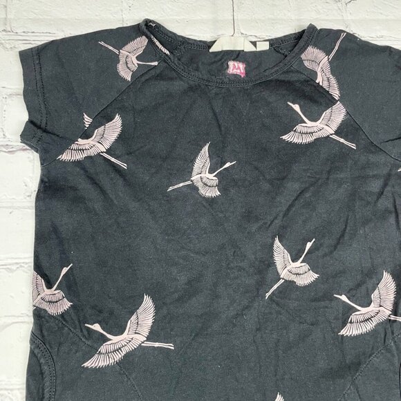 Missie Munster Crane Print Pullover Shift Dress Girls 5 Black Pink Cotton - Picture 3 of 6